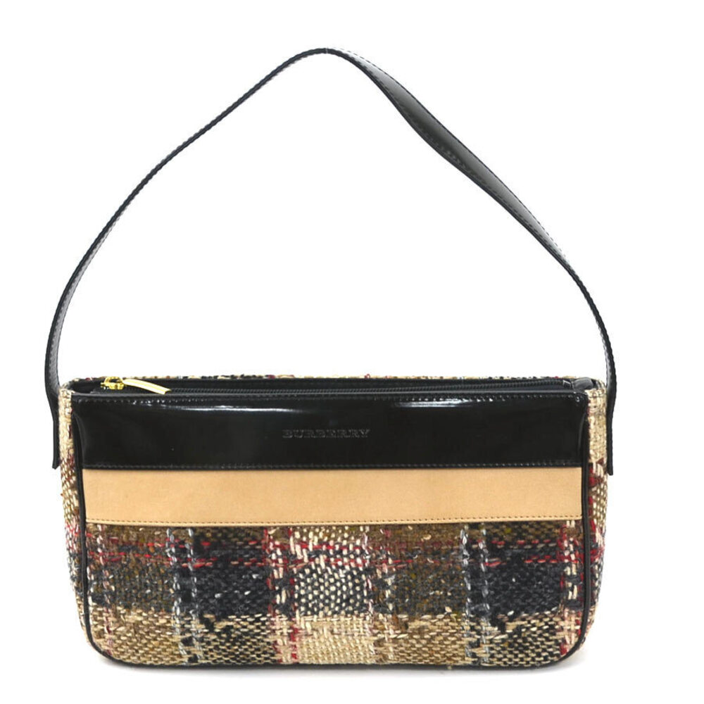 Burberry shoulder bag check patent leather wool black Beige Tan multicolor
